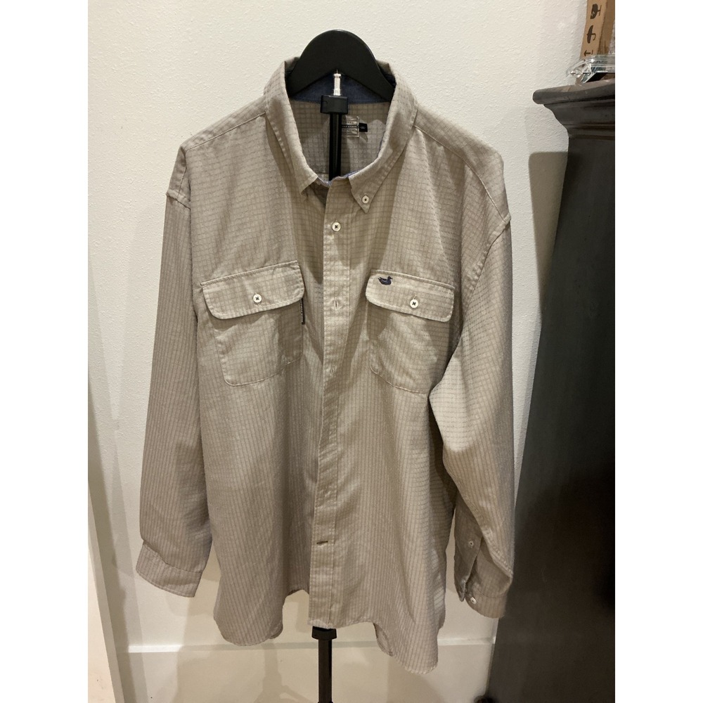Southern Marsh Mens 2XL Tan Micro Check 
 Button Down Shirt Dual Pocket